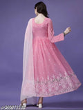 Embroidered, Self Design Georgette Stitched Anarkali Gown