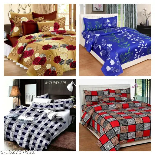 Disha Creations best Combo of 4 Double bed King size(90*90) bedsheets with 8 pillow covers