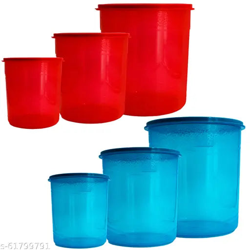 Jaycee Storage Container/Multipurpose Grocery Container for Home & Kitchen Use - 12 L, 7 L, 4 L Plastic Grocery Container (Pack of 6, Blue, Red)