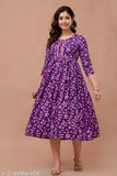 Purple printed anarkli kurta for women