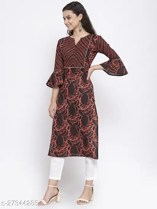 Indibelle Cotton Coffee Brown Abstract Print Straigth Kurta