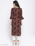 Indibelle Cotton Coffee Brown Abstract Print Straigth Kurta