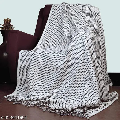 Home Colors Cotton Harmony Chunky Stripes Hand Woven Sofa Throw with Fringes - Couch Cover, Sofa Cover, Dohar for Living Room, Bed Room and Office Decor - 140 x 180 cm - Brown and White