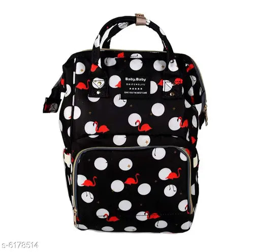 Elegant Oxford Kids Backpacks Diaper Bag Maternity Backpacks(Black Flamingo)