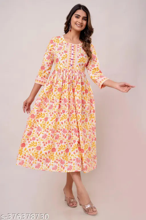 Printed cotton anarkali kurta for women