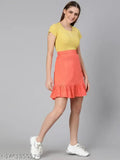 Oxolloxo Solid Color Regular Fit Orange Women Cotton Skirt