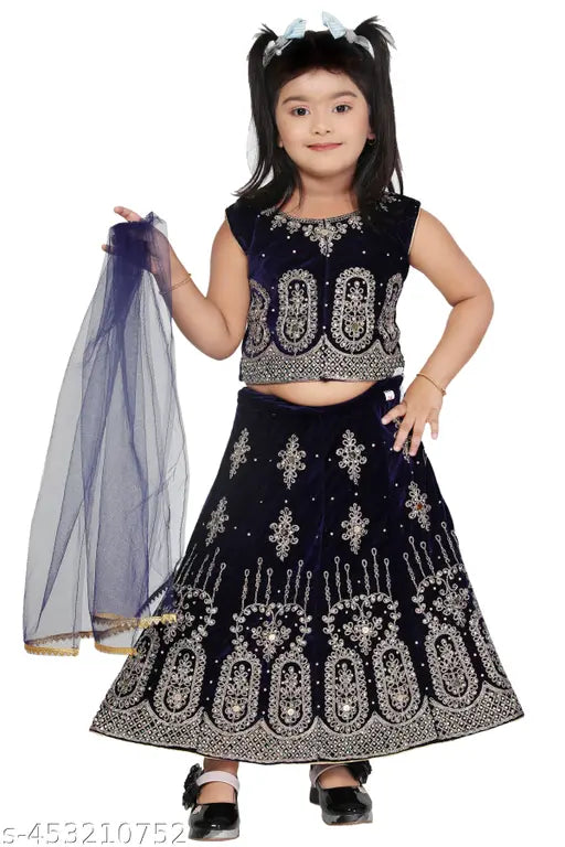 Kid Girl's Fancy Navy Blue Lehenga Choli