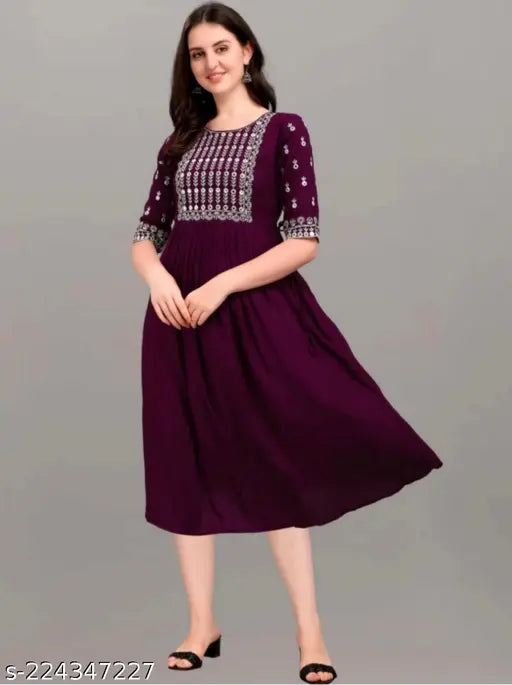 Women embroidery Rayon stitched kurti