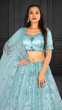 Amazing Sky Blue Color Embroidered Net Semi-Stitched Lehenga & Unstitched Blouse With Dupatta by "Gopinath Enterprise"