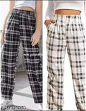 Latest Feminine Women Trouser & Pants Check Pants Check Trouser Pack of 2 Combo Black And White