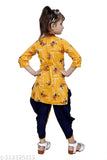 Hariyal Creation Kids Party/Festive Mustard Yellow Designer Checked Patiala Suit For Girls