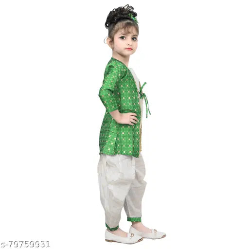 RK Collection Kids Party/Festive C-Green Designer Embroidery Kurta Salwar with Light Green Coti Suit For Girls