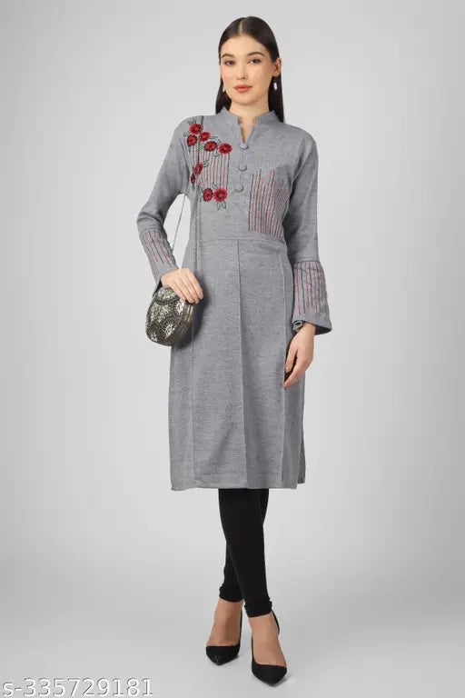 CHRISTY'S COLLECTION Women's Embroidery Work Woolen Long Kurta