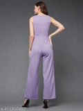 Miss Chase Light Lavender V-Neck Sleeveless Solid Wrap Regular Length Jumpsuit