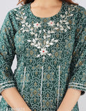 Women's Printed Lace Work Rayon Green Kurti