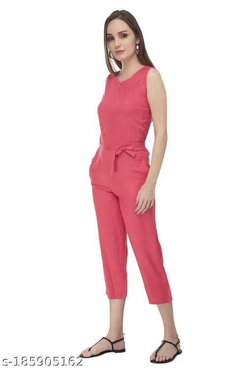 Women Casual Solid Sleeveless Full Length Crepe Jumpsuit