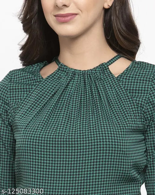 Women Green & Black Houndstooth Print Basic Jumpsuit