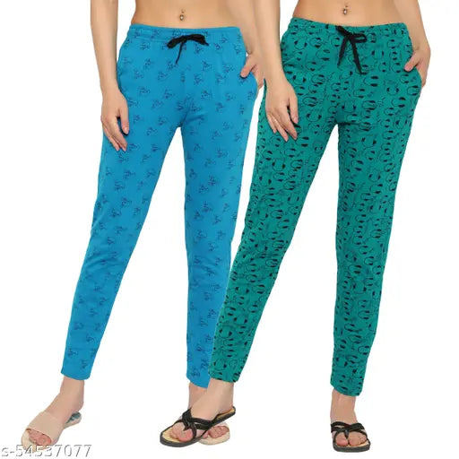 FASHA Women's/Girl's Cotton printed Relax Fit Pajama/Trouser/Trackpant pack of 2