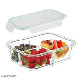 VRS MALL Borosilicate Standard Glass Lunch Box Microwave Oven Safe 3-Compartment Glass Storage Box with Leak Proof Airtight lid -1000ml(Transparent,Pack of 1) 1 Containers Lunch Box (1000 ml)