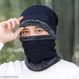 NB Unisex Winter Knit Beanie Cap Hat and Neck Warmer Scarf , THAND ME PEHN NE WALA GARAM TOPA (RED)