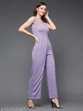 Miss Chase Light Lavender V-Neck Sleeveless Solid Wrap Regular Length Jumpsuit