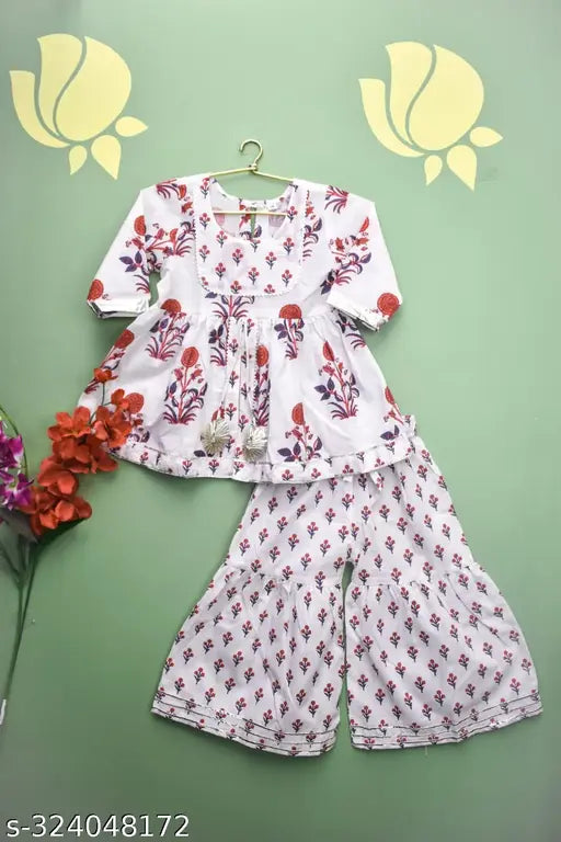 White Floral Kurti-Sharara Set