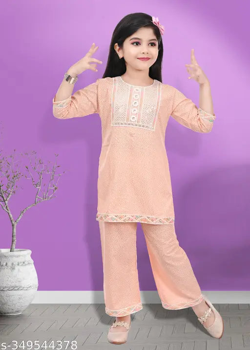 "STARCASE" Produce girls Maxi length 3/4 sleeve Kurtis and Palazzo Set for casual and party wear.