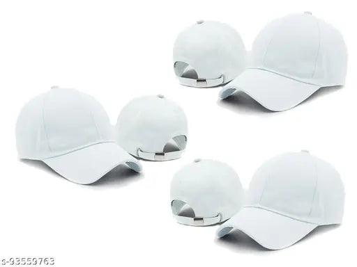 Fashionable pack of 3 white color adjustable cotton Summer sports cap combo for men and women