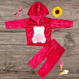 cute winter girls' outfit with teddy bear hoodie and matching pants"