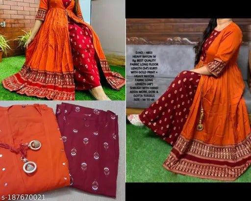 Women Orange Printed Shrug Kurta With embroidery work