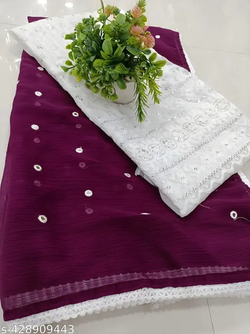 ZOMZTO MIRRAR SAREE WITH EMBROIDERED SAREE AND EMBROIDERED BLOUSE