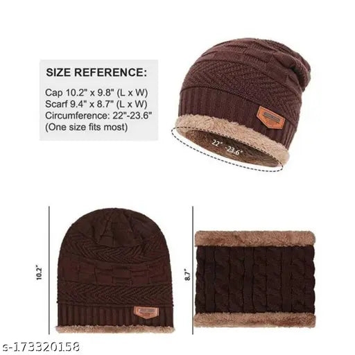 Nailingcraft clipper Woolen Beanie/Skull Cap & Neck Warmer (Muffler) Combo for Winters with Faux Fur Inner Side |Warm Hat| Hedging Hat Scarf Set | Winter Cap | Air Proof Cap | Woolen Cap | Ear Warmer | Brown |Caps & Hats