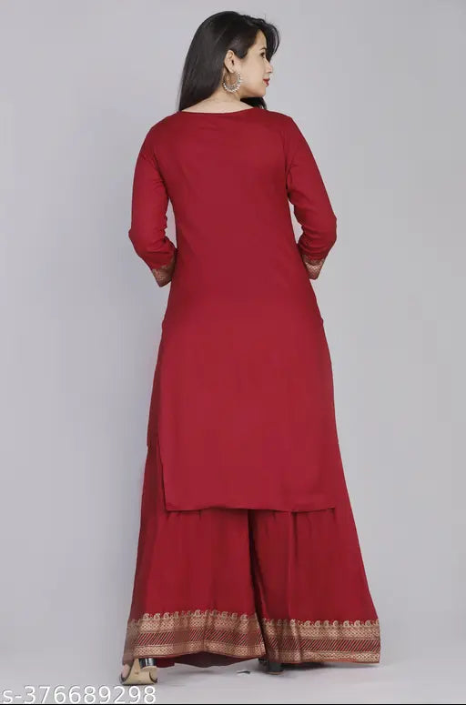 maroon kurta palazzo and dupatta