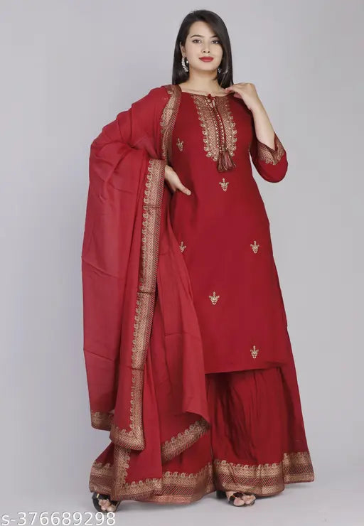 maroon kurta palazzo and dupatta