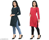 Women's Short Kurti Printed Navy Blue Woollen Kurti