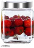 CROCO JAR Kitchen Glass Jars And Container PACK OF 6 Pickle Cereal grocery JAR - 800 ml Glass Cereal Dispenser (Pack of 6, Silver)