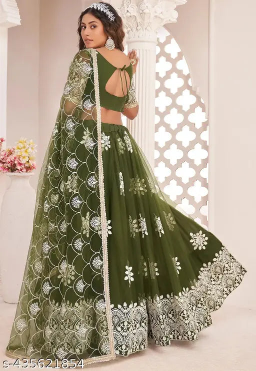 Trendy thread work Semi-Stitched Lehenga & Unstitched Blouse with Dupatta, Self Design Wedding Semi Stitched Lehenga Choli (Free Size)