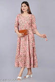 Women's Fabulous Trendy Embroidered Anarkali Style Kurta Flowers Print With Deep Neck