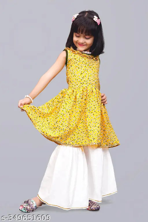 Queenpin Festive Collection Yellow Palazzo Kurta Set for Girl