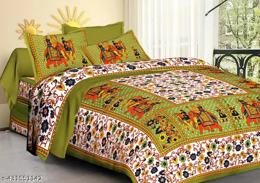 JAIPURI COTTON PRINTED BEDSHEET WITH 2 PILLOW COVER