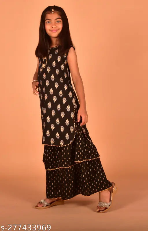 Misbis Girls Printed Kurta and Sharara and Dupatta set