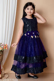 "Shop Stylish Printed Double-Layered Ankle-Length Gown Dresses in Maroon, Navy Blue, Bottle Green, and Purple for 2-7 Year Old Girls – Premium Comfortable in Super Net Fabric!"(Pack of 1)