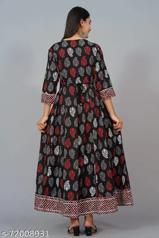 Rayon Embroidery Black Long Gown for Women