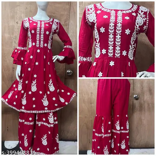 CHIKANKARI WOMAN HEAVY RAYON GARARA SET, CHIKANKARI WOMAN SHARARA SET