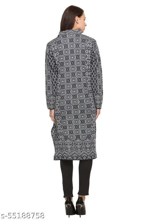 Women's A-line Printed Navy Blue Woollen Kurti