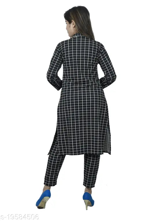 Women's 3 Piece Check Print Dress Shrug || Top || Pant