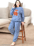 "Cute Bear Pajama Set - Women’s Cozy Blue Fleece Loungewear for Cold Nights"| Girls/Women Night Suit| Woolen| Fancy Night Suit| Blue Fleece Pajama Set |Warm Fuzzy Pajamas for Women|# Modern # Trendy # Fashionable # Winter # Night Suit # Woolen