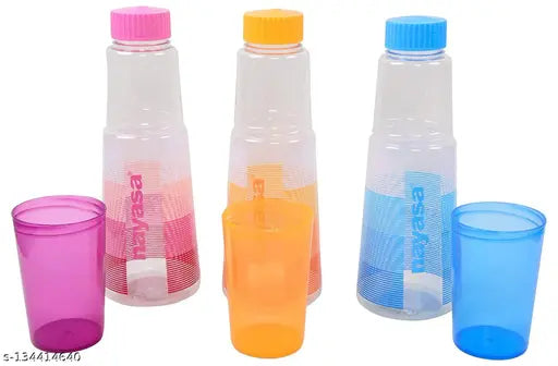 Nayasa Glass Bottle No.3 1000 ml Plastic Fridge Water Bottle 1000 ml Set of 3 Multicolor