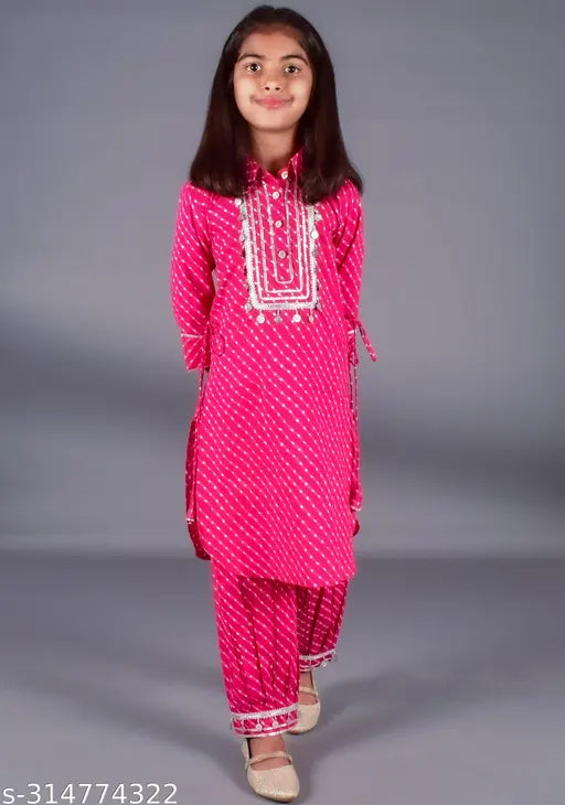 Kidaroo Girl's Cotton Printed kurta and Pyjama Set