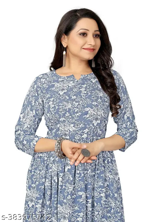 Anarkali Kurtas Women'sAA Crepe Floral Printed Anarkali Kurtis || Anarkali Printed Crepe Kurtis For Women || Floral Printed Crepe Kurtis